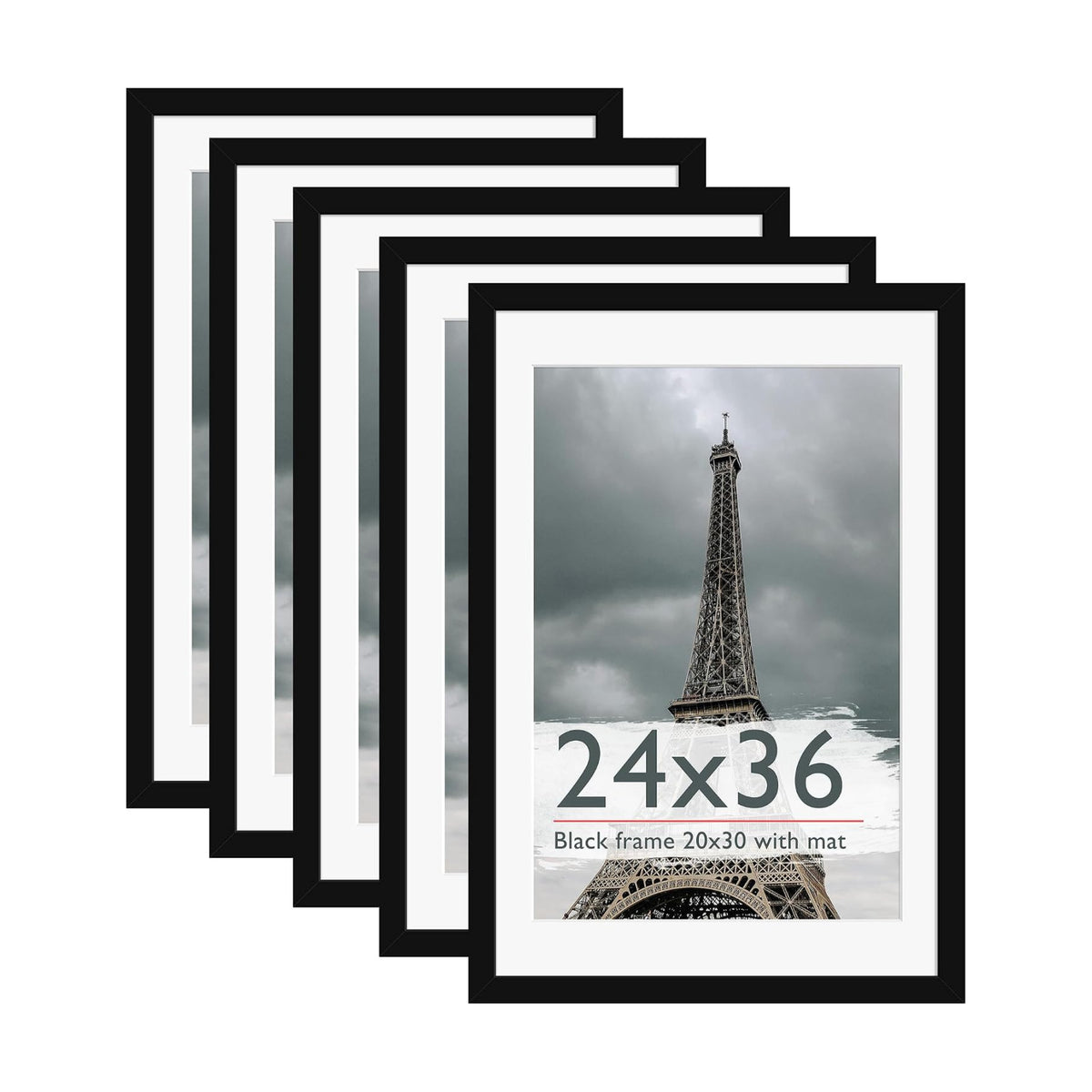 24x36 Poster Frame Black 5 Pack, for Wall Mounting | Display Pictures 20x30 with Mat or 24 x 36 without Mat with HD