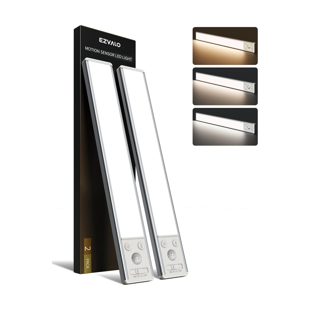 EZVALO Under Cabinet Lighting, 3500mAh Rechargeable Motion Sensor Light Indoor, 3 Color Temps, 5-Level Dimmable