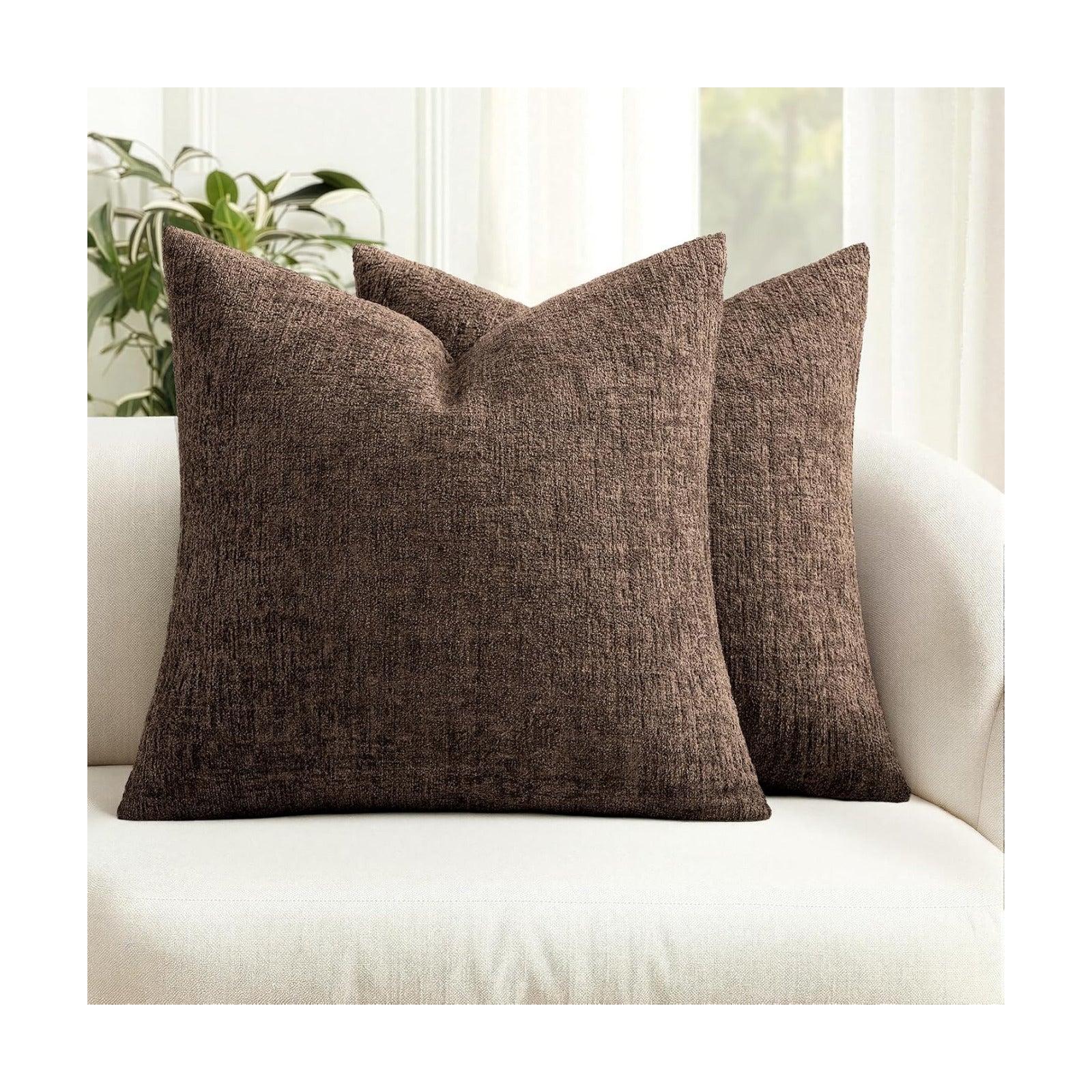 Decorative Throw Pillow Covers Couch Pillow Covers Soft Textured / 18 x 18 / Brown / Set of 2