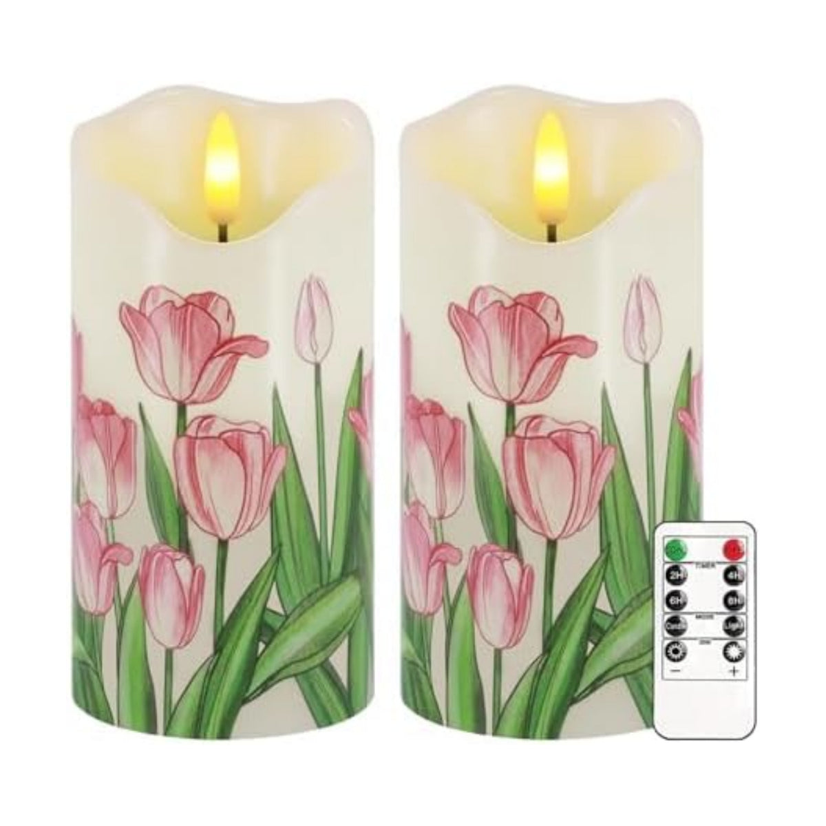 Tulip Flameless Candles Set of 2, 6"x3" Spring Candles with Remote & Timer