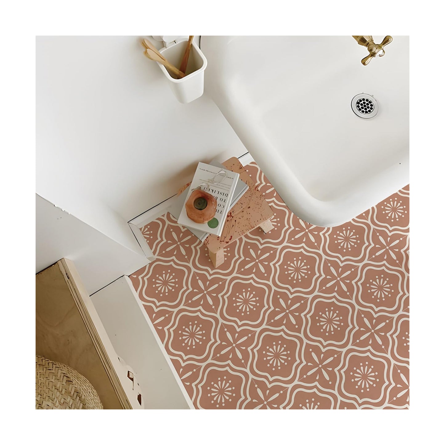 in Flora Moroccan Tile Stickers Peel and Stick Self Adhesive Decorative / 7.87 x 7.87 / Set of 10