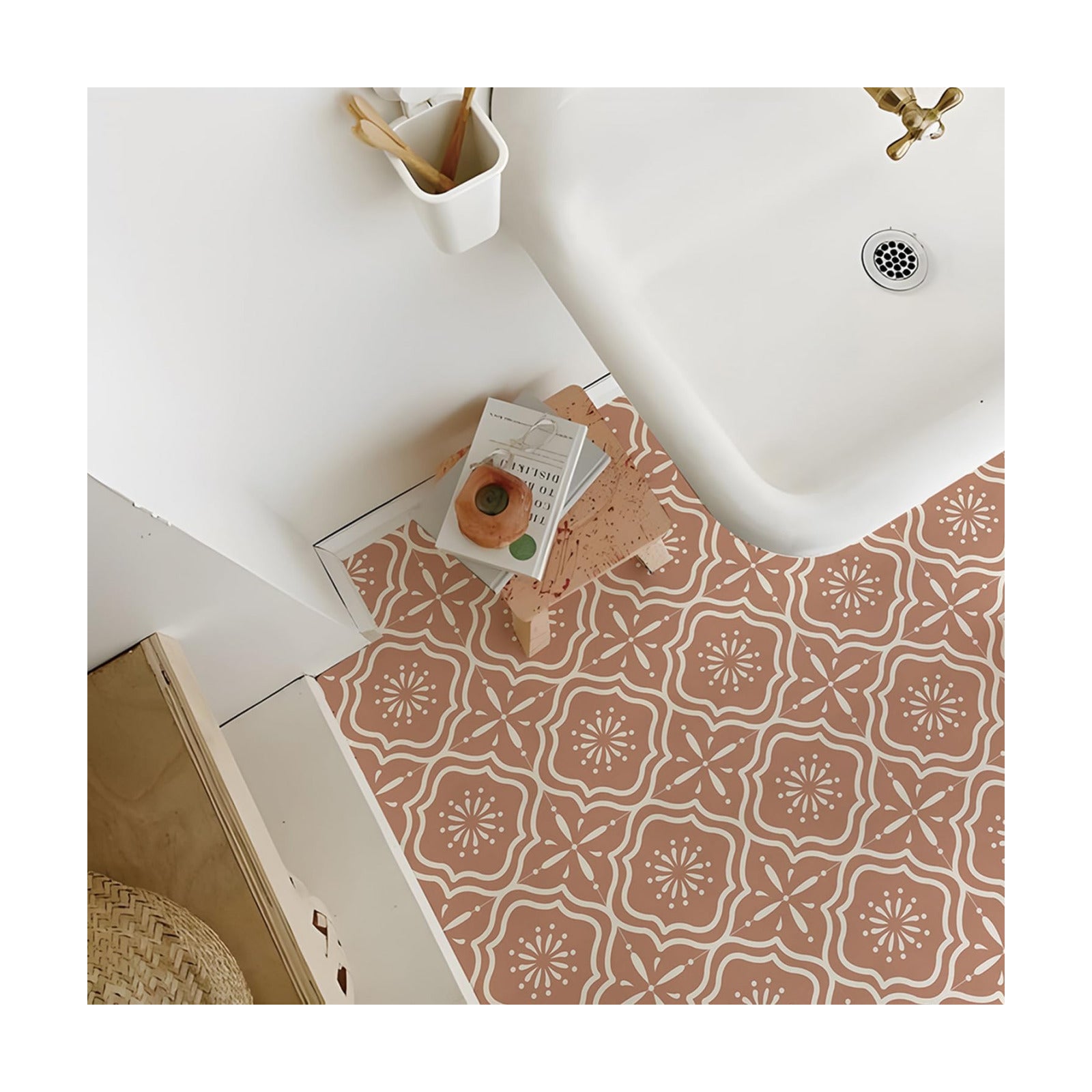 in Flora Moroccan Tile Stickers Peel and Stick Self Adhesive Decorative / 7.87 x 7.87 / Set of 10