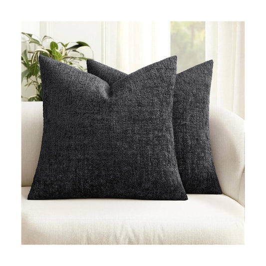 Decorative Throw Pillow Covers Couch Pillow Covers Soft Textured / 18 x 18 / Black / Set of 2