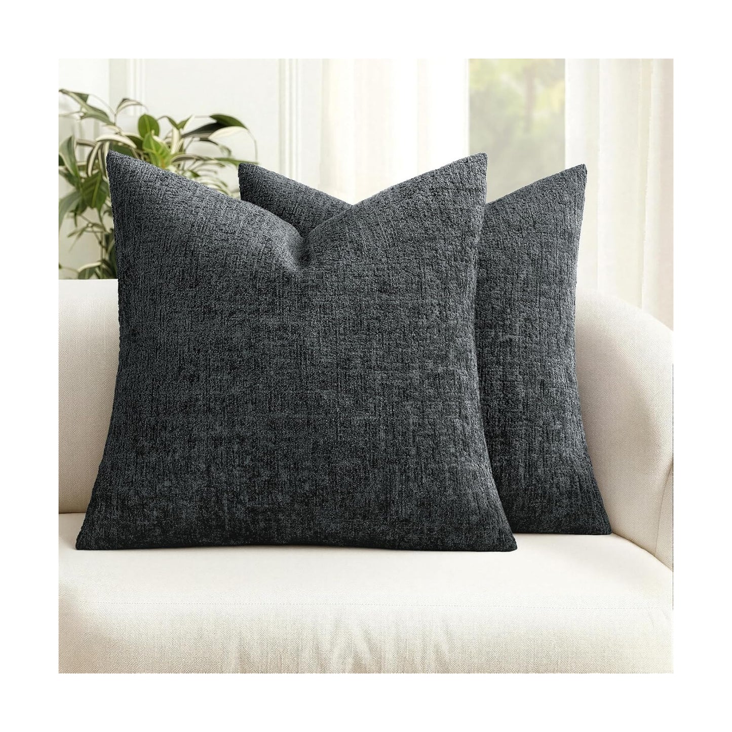 Decorative Throw Pillow Covers Couch Pillow Covers Soft Textured / 18 x 18 / Dark Grey / Set of 2