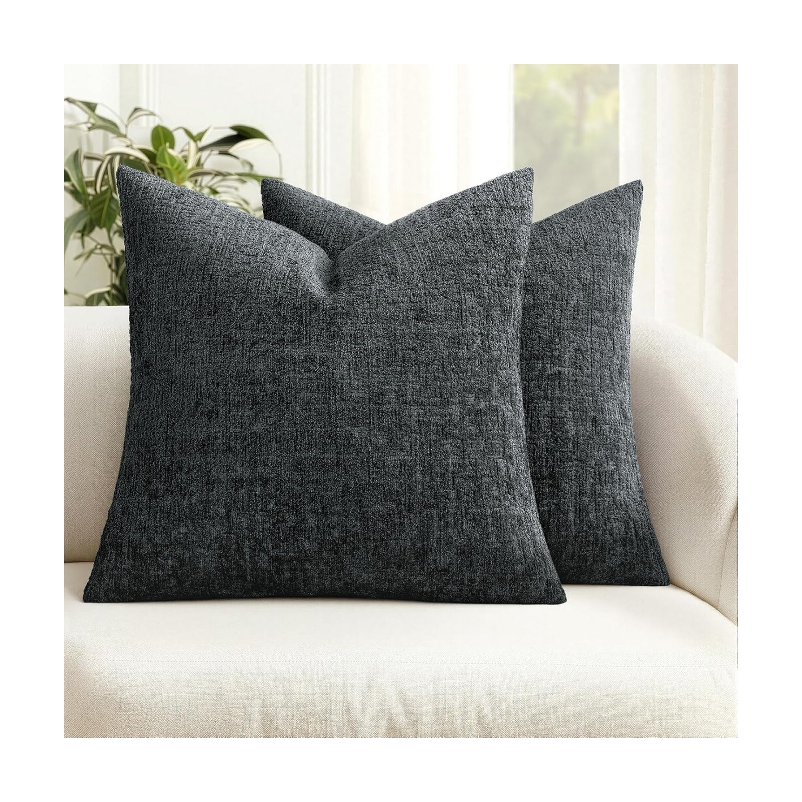 Decorative Throw Pillow Covers Couch Pillow Covers Soft Textured / 18 x 18 / Dark Grey / Set of 2
