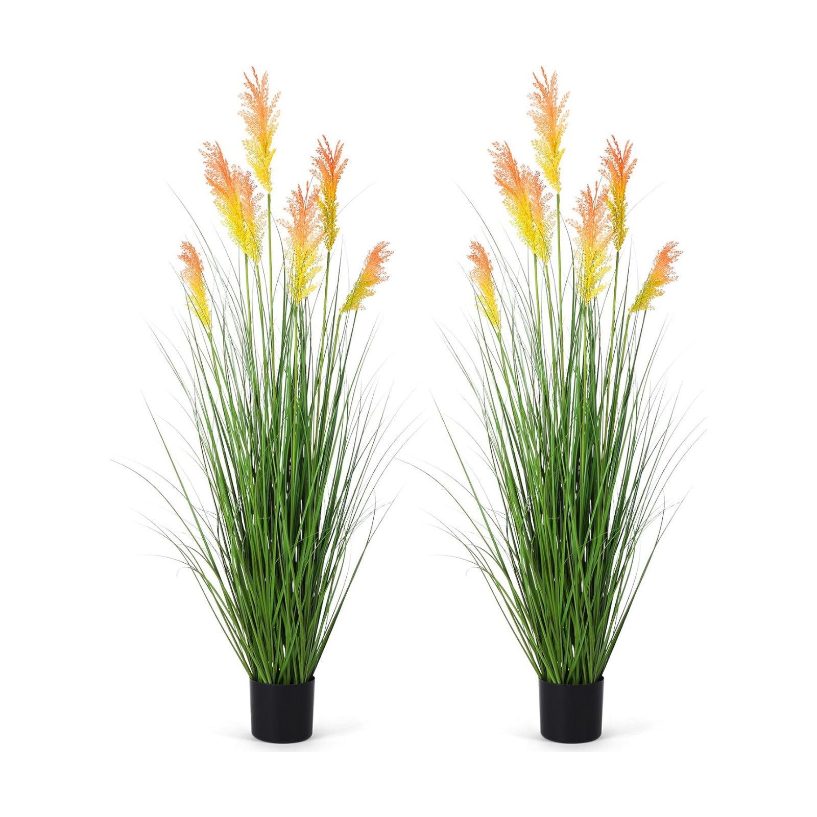 Tall Artificial Grass Plant Outdoor Faux Pampas Grass Potted Ornamental Plant UV / 5 Ft / Set of 2