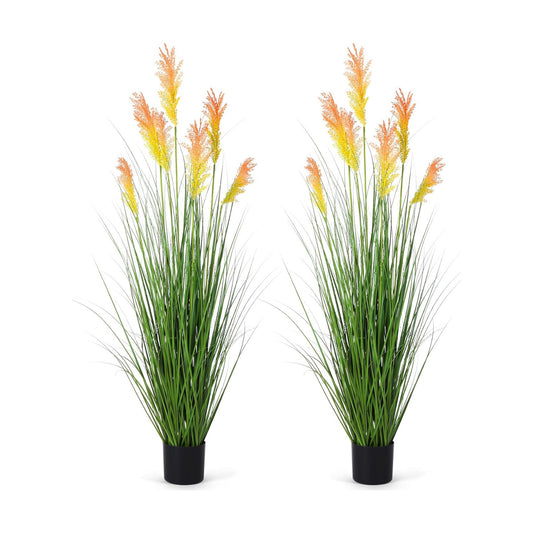 Tall Artificial Grass Plant Outdoor Faux Pampas Grass Potted Ornamental Plant UV / 5 Ft / Set of 2