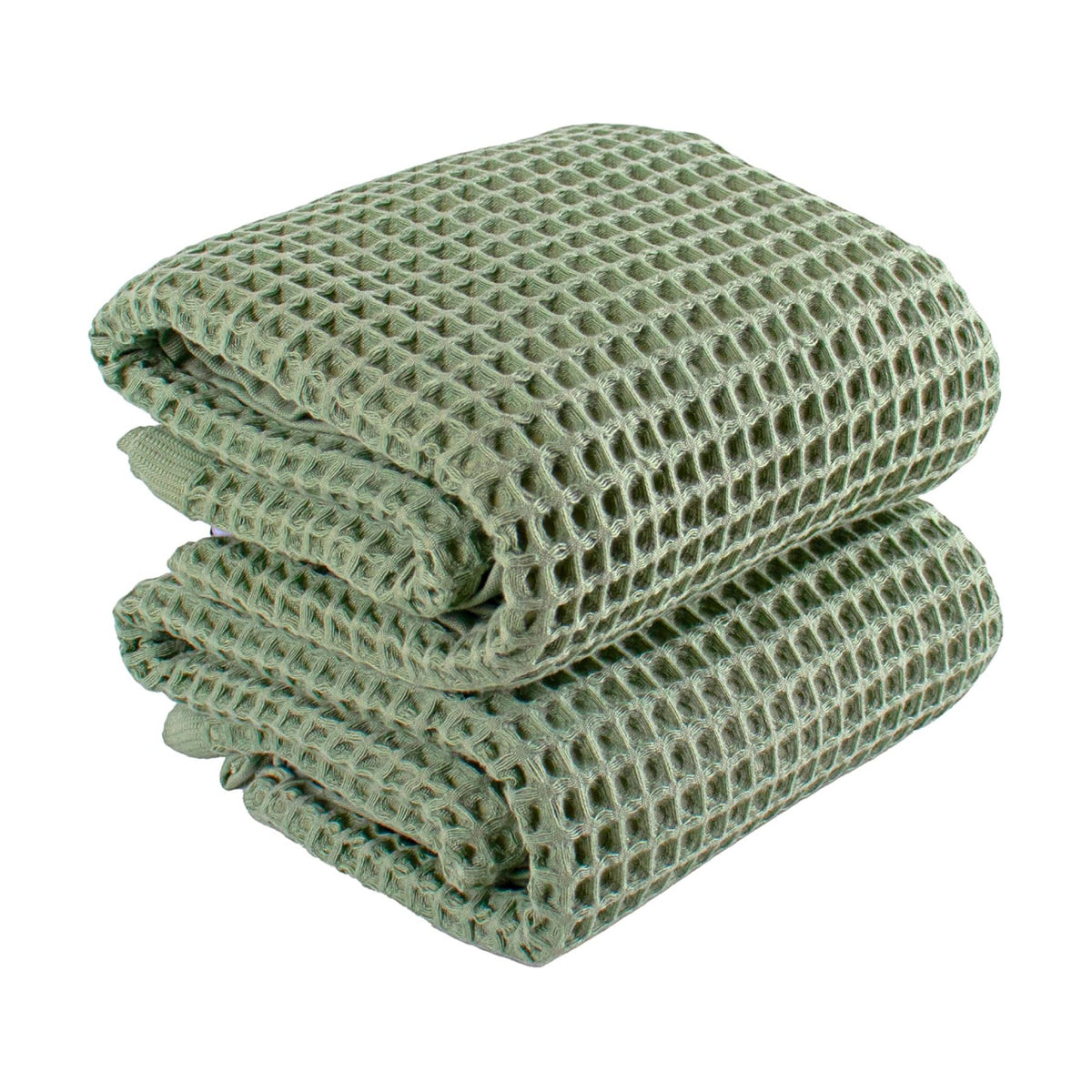 PÜSKÜL Natural 100% Turkish Cotton Waffle Bath Towels Set of 2, Extra-Large | Sage Green, Oversize 32x63" Bath sheet