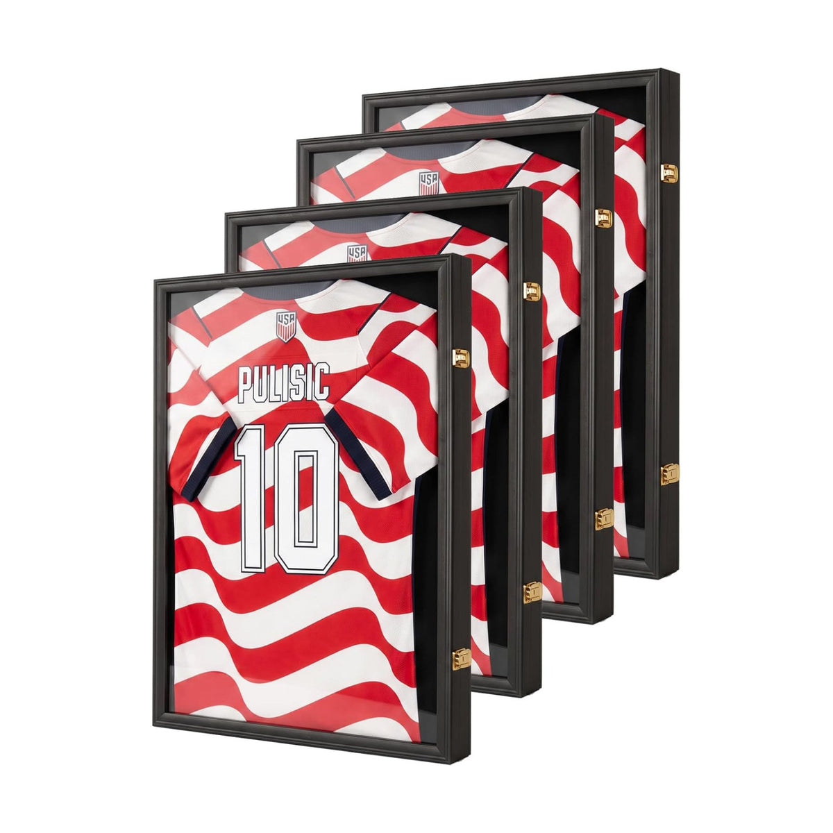 Large Jersey Frame Display Case Jersey Shadow Box Black 4PC | Wall Mounted, UV Protection Acrylic,Wood, Fits Football