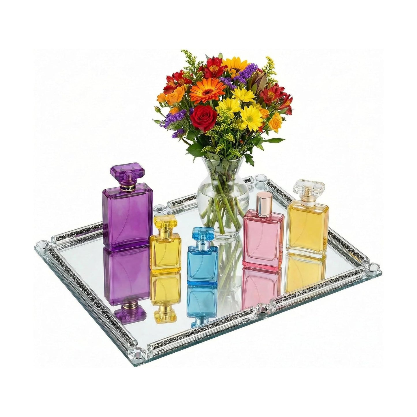 Crushed Diamond Filled Glass Vanity Tray / Black / 15.7 x 11.8 x 1.4