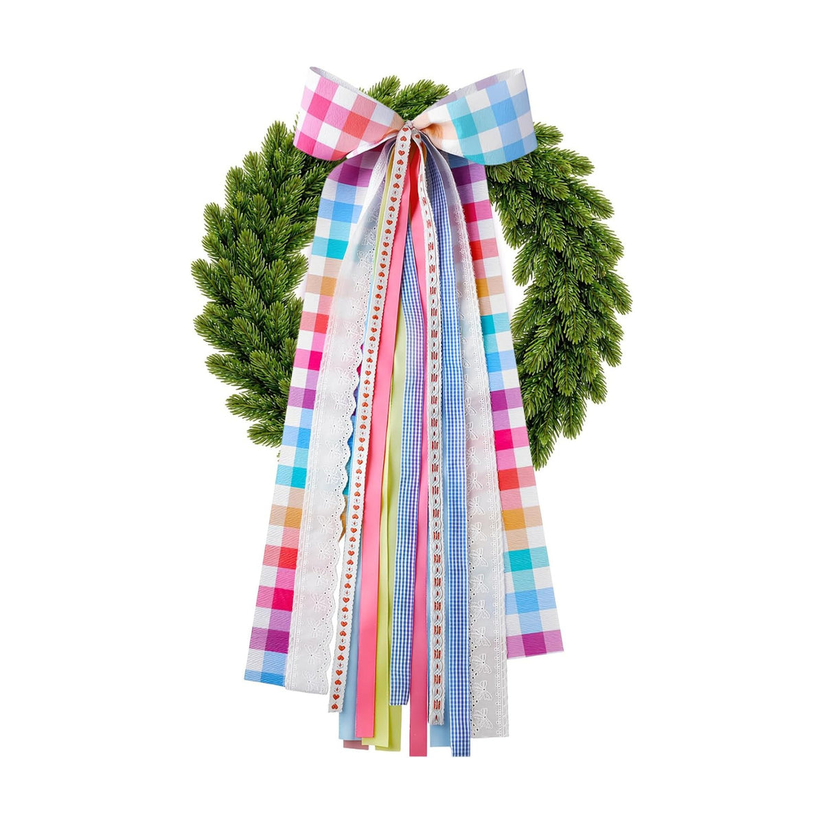 Riceshoot Wreath Bow Sash for Front Door Plaid Ribbon with Clip 9.8x23.6in