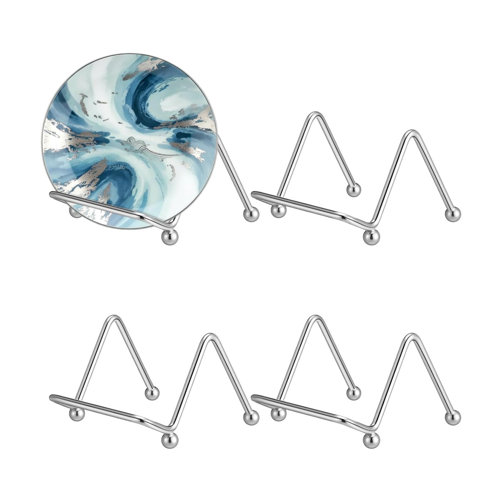 Mini Plate Holder Display Stands Tiny Small Metal Frame Stand / 2 Inch / Sliver / Set of 4