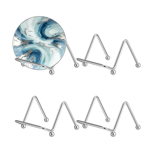 Mini Plate Holder Display Stands Tiny Small Metal Frame Stand / 2 Inch / Sliver / Set of 4