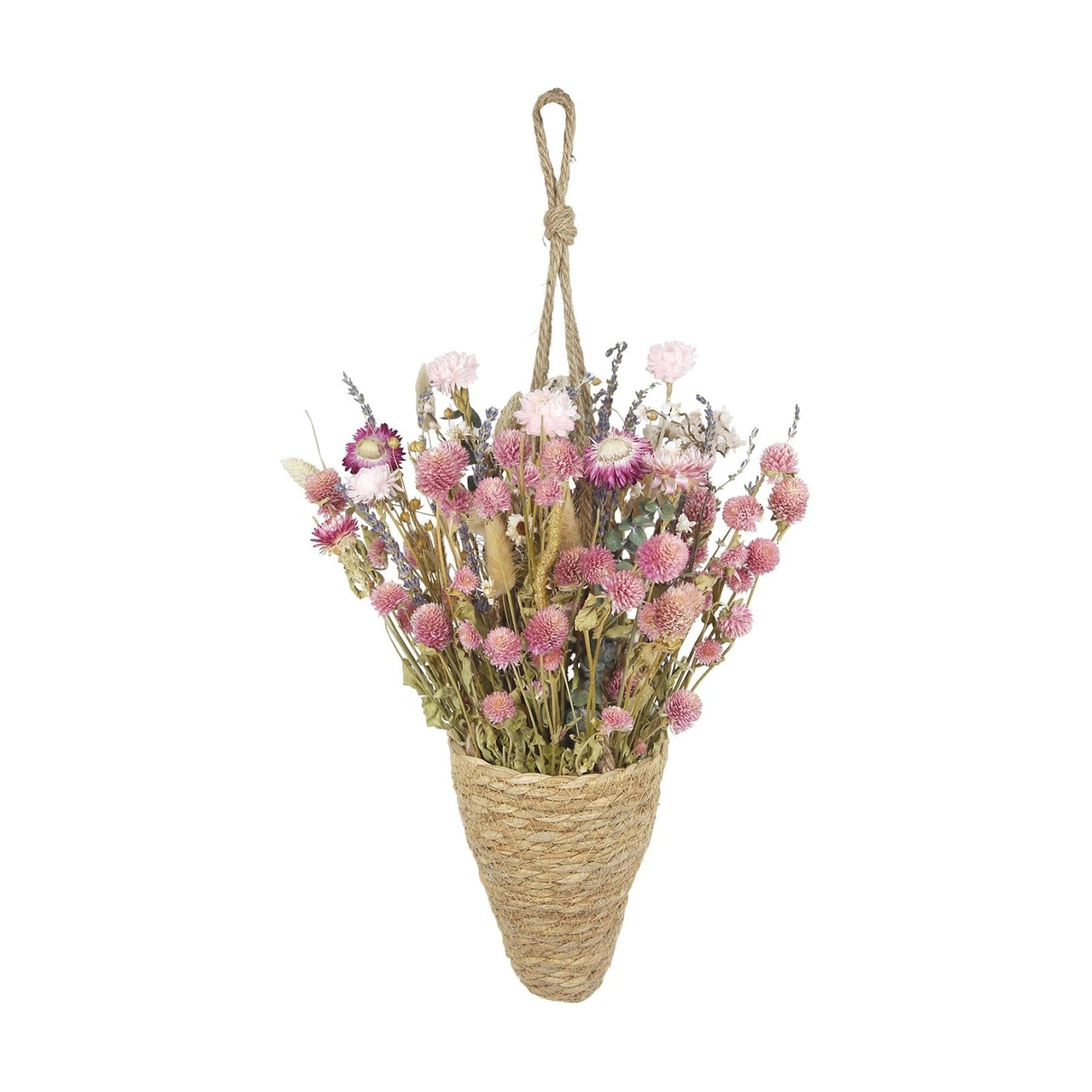 Front Door Basket Wreath Dried Flower Bouquet in Hanging Wicker Basket Lavender Eucalyptus / Natural