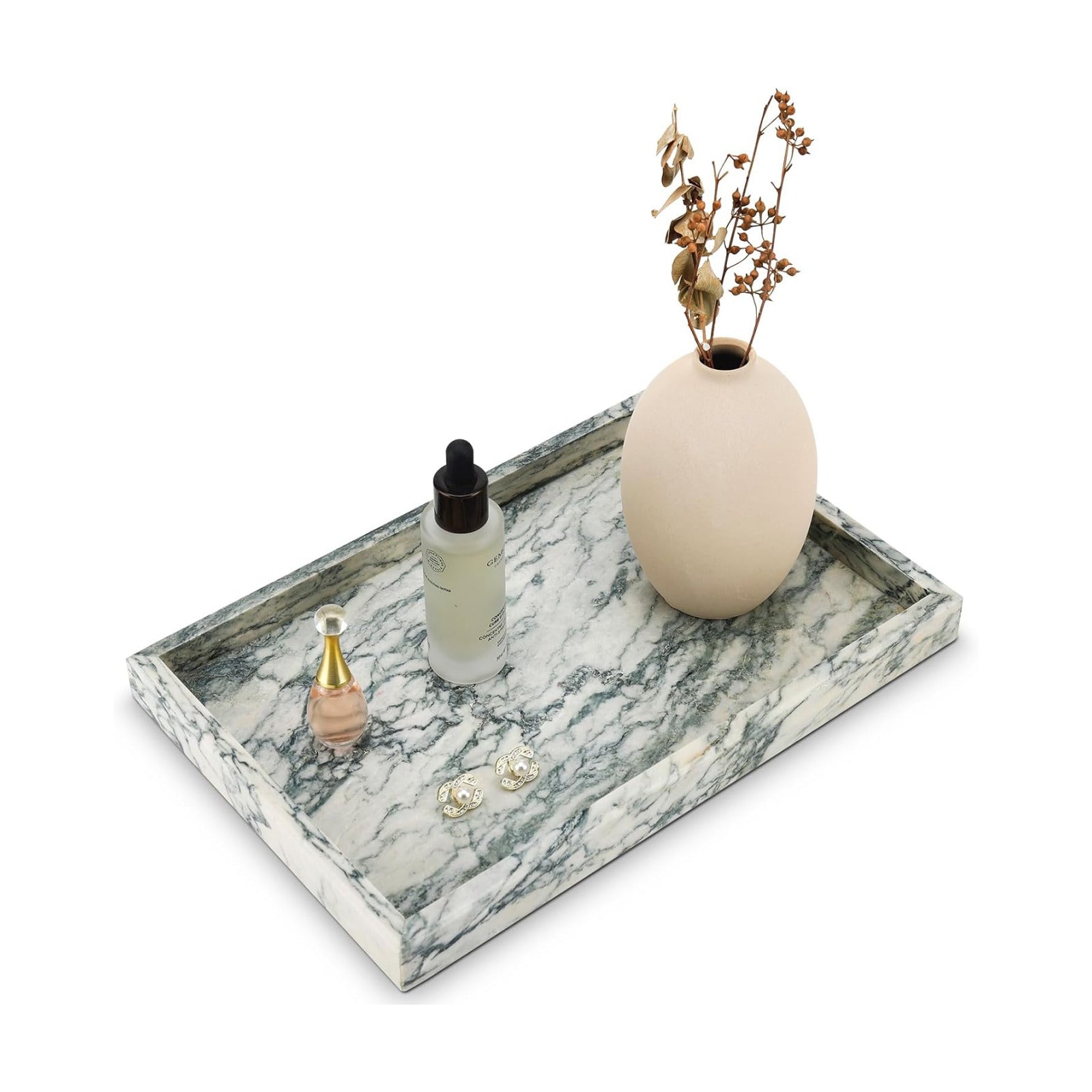 Real Natural Marble Tray / Cyan-green / 12 x 8 x 1.2