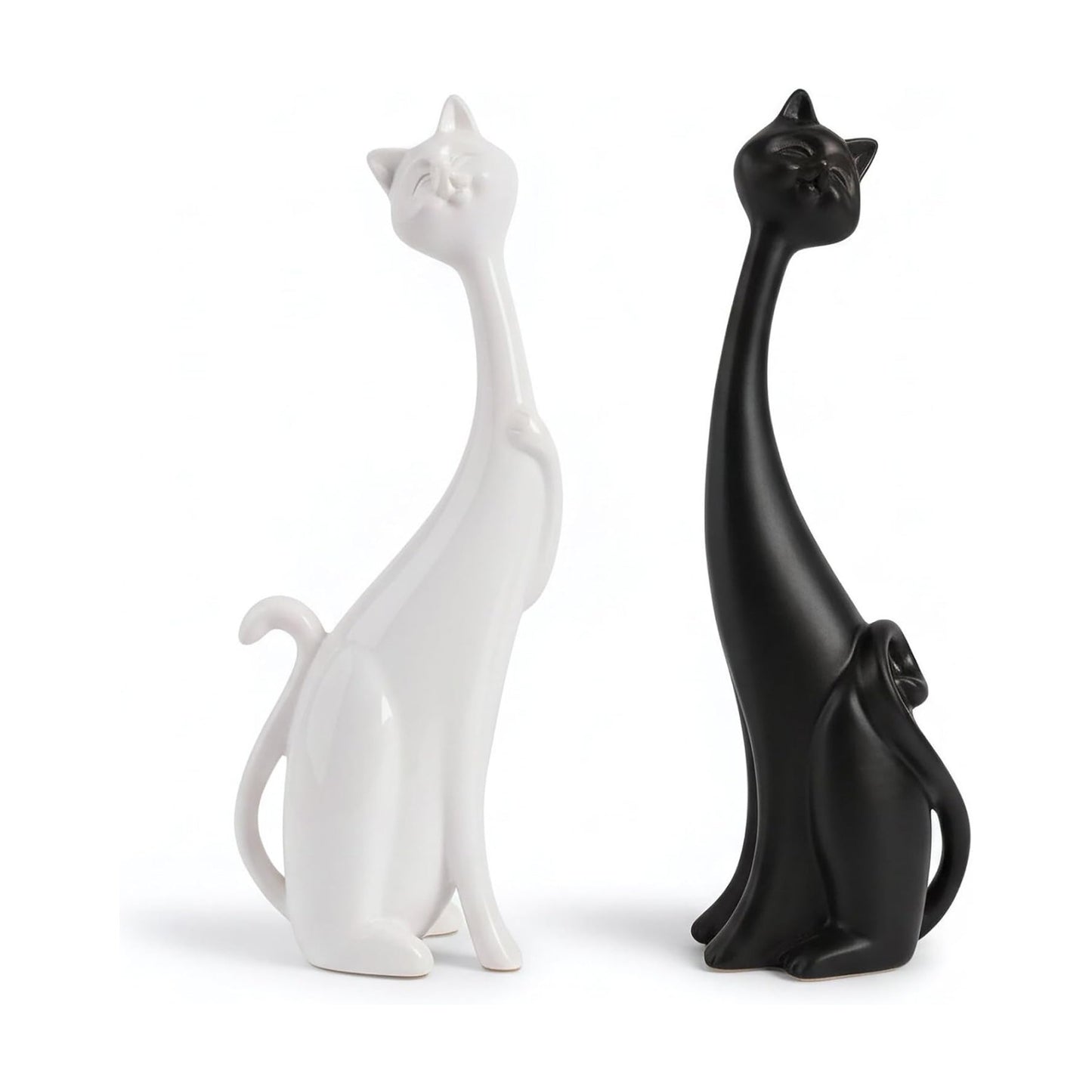 Resin Cat Figurines / 1 Black + 1 White / Set of 2