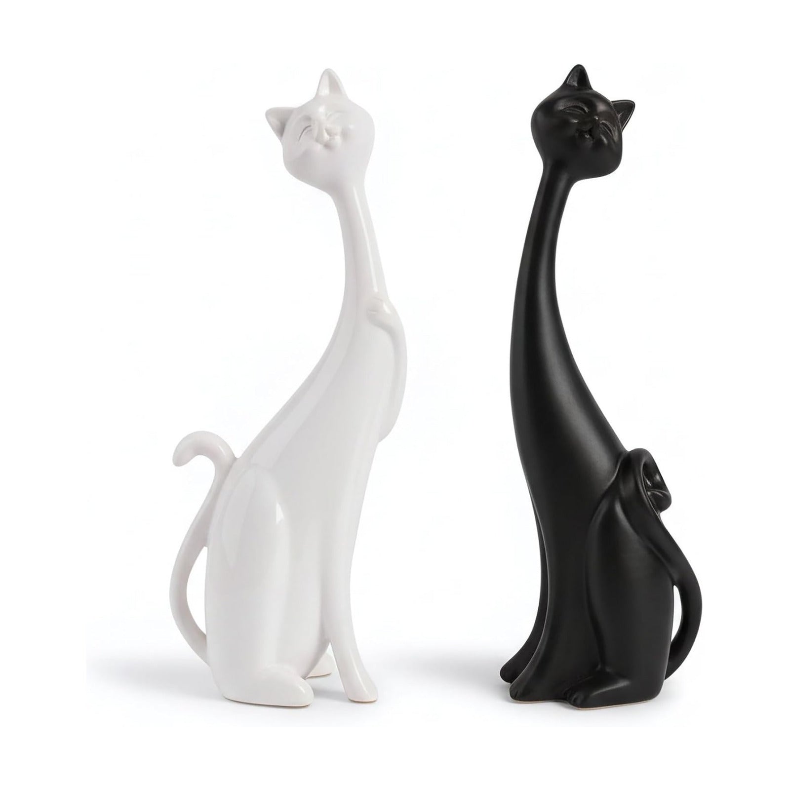 Resin Cat Figurines / 1 Black + 1 White / Set of 2