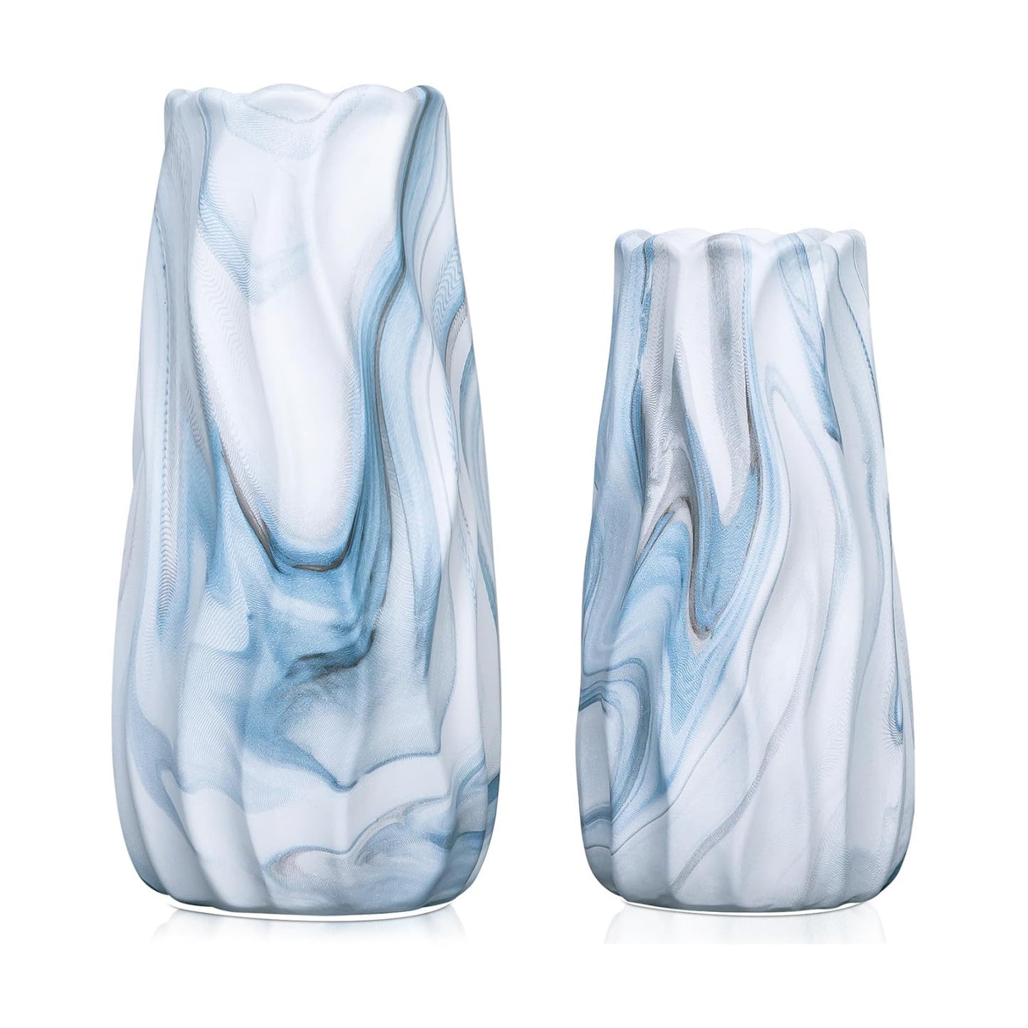 Ceramic Vase / Blue and White Wave Vases / Blue Marble / Set of 2