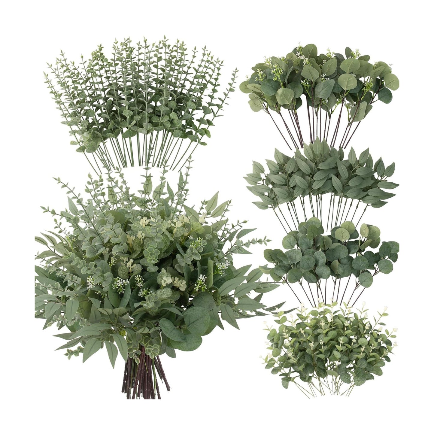 5 Kinds of Faux GreeneryEucalyptus Leaves Bulk for Vase Wedding / Green / Set of 130