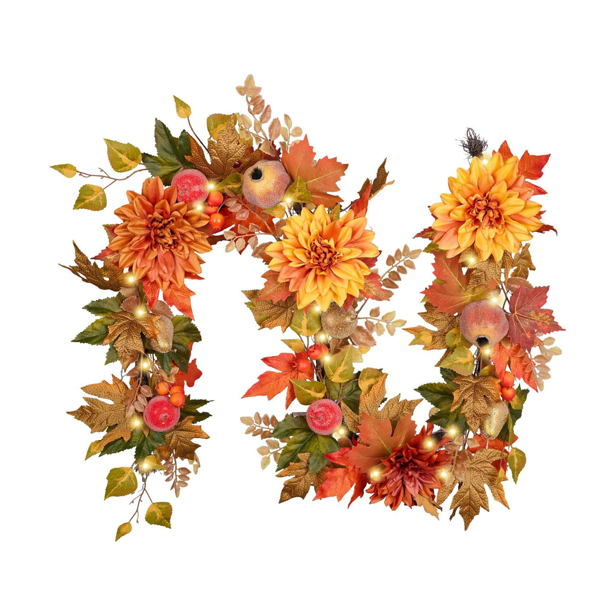 Valery Madelyn 6ft Pre-Lit Fruits & Dahlia Fall Garland for Mantel