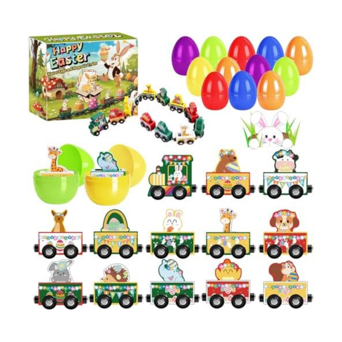 Easter Eggs Magnetic Wooden Animal Train for Kids,Easter Basket Stuffers,Easter Eggs Surprise Train,Montessori Magnetic Train Toy Christmas Countdown Gift for Toddlers,Boys and Girls (Train)