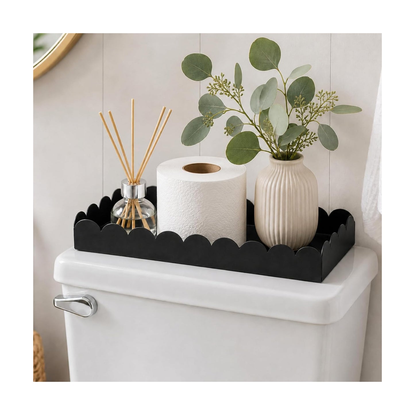 Toilet Tank Tray Metal Toilet Paper Scalloped Basket Organizer