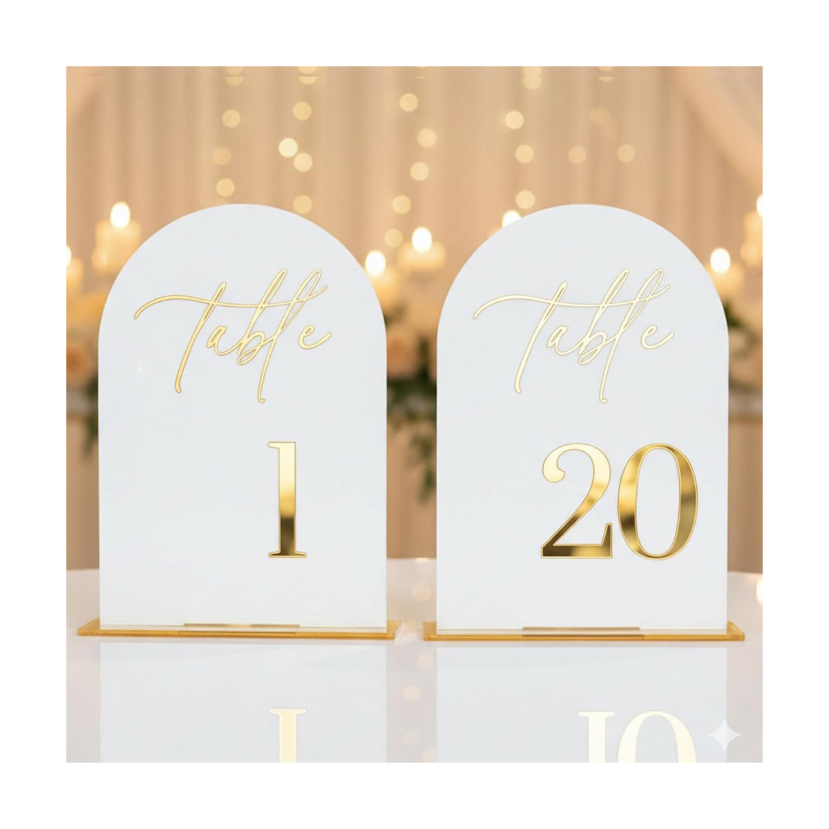 Wedding Table Numbers 1-20 with Stands,5x7 inch Arch Acrylic Table Numbers Signs with Gold Foil Embossed for Wedding