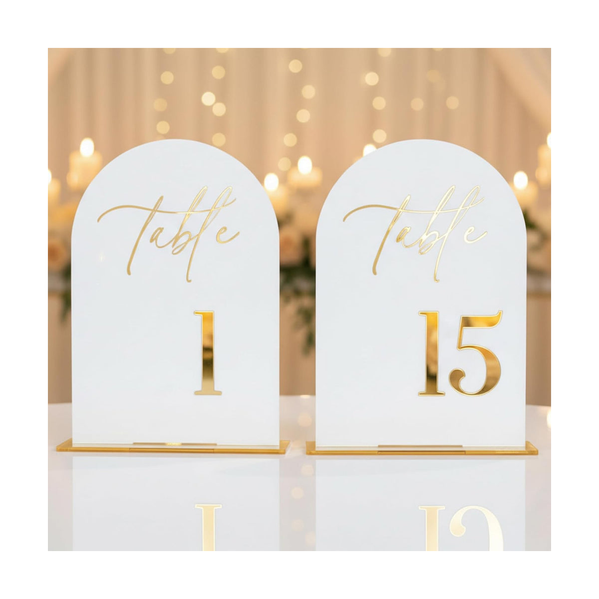 Wedding Table Numbers 1-15 with Holders,5x7 inch Arch Acrylic Table Numbers Signs with Gold Foil Embossed for Wedding