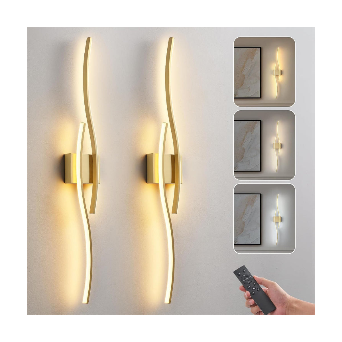 Wireless Wall Sconces Set of Two, Dimmable, 3CCT, Up to 65H Runtime | 3 Color Temps, Stepless Dimming, Timer, Modern