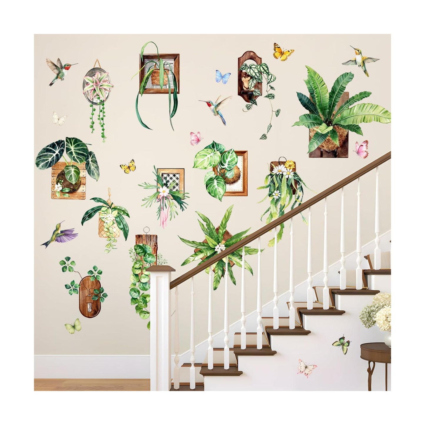 3D Plant Wall Decals Green Hanging Potted Plants Wall Stickers Peel and Stick / Green-potted Plants