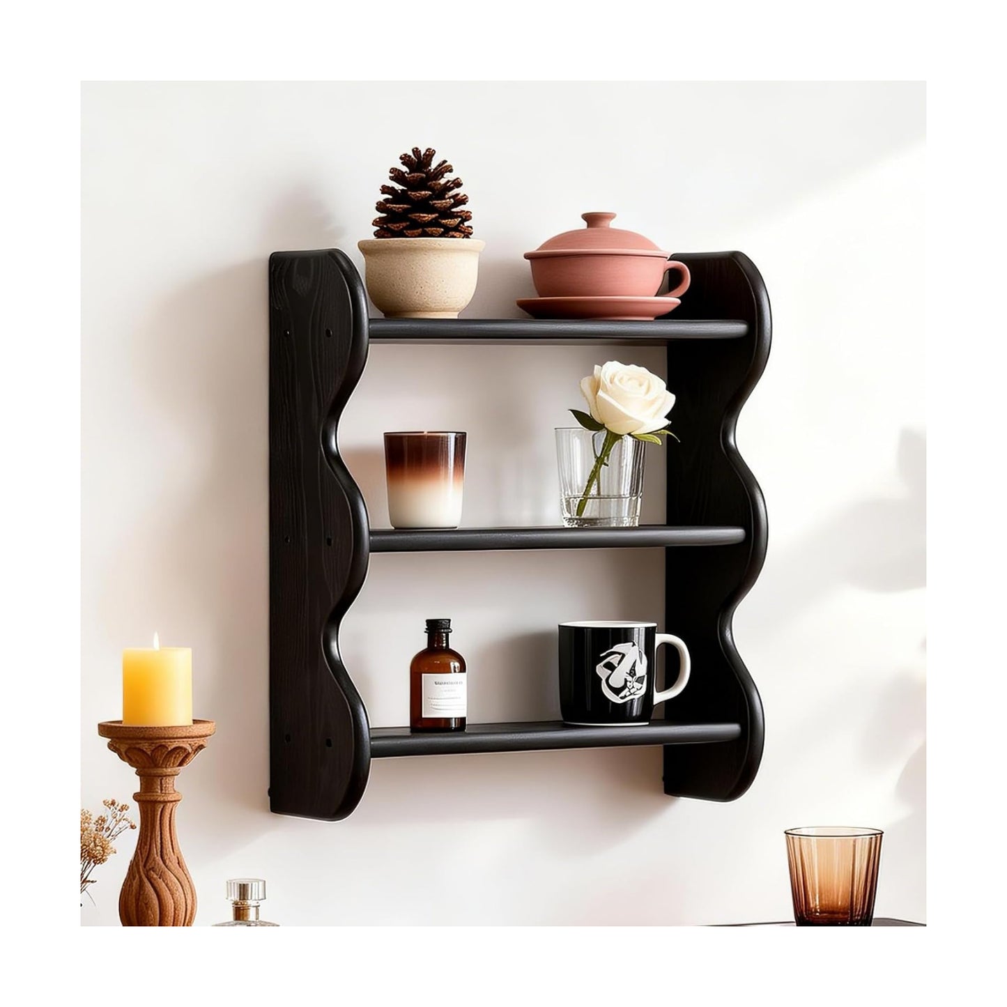 Vintage Wall Shelves Wall Mounted Storage Rack 3-Tier / Black