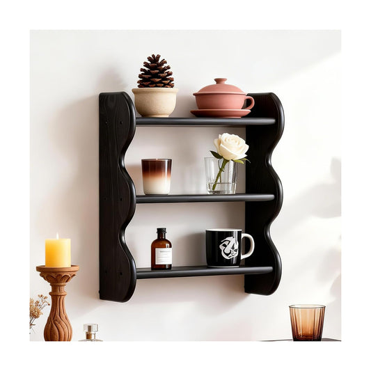 Vintage Wall Shelves Wall Mounted Storage Rack 3-Tier / Black
