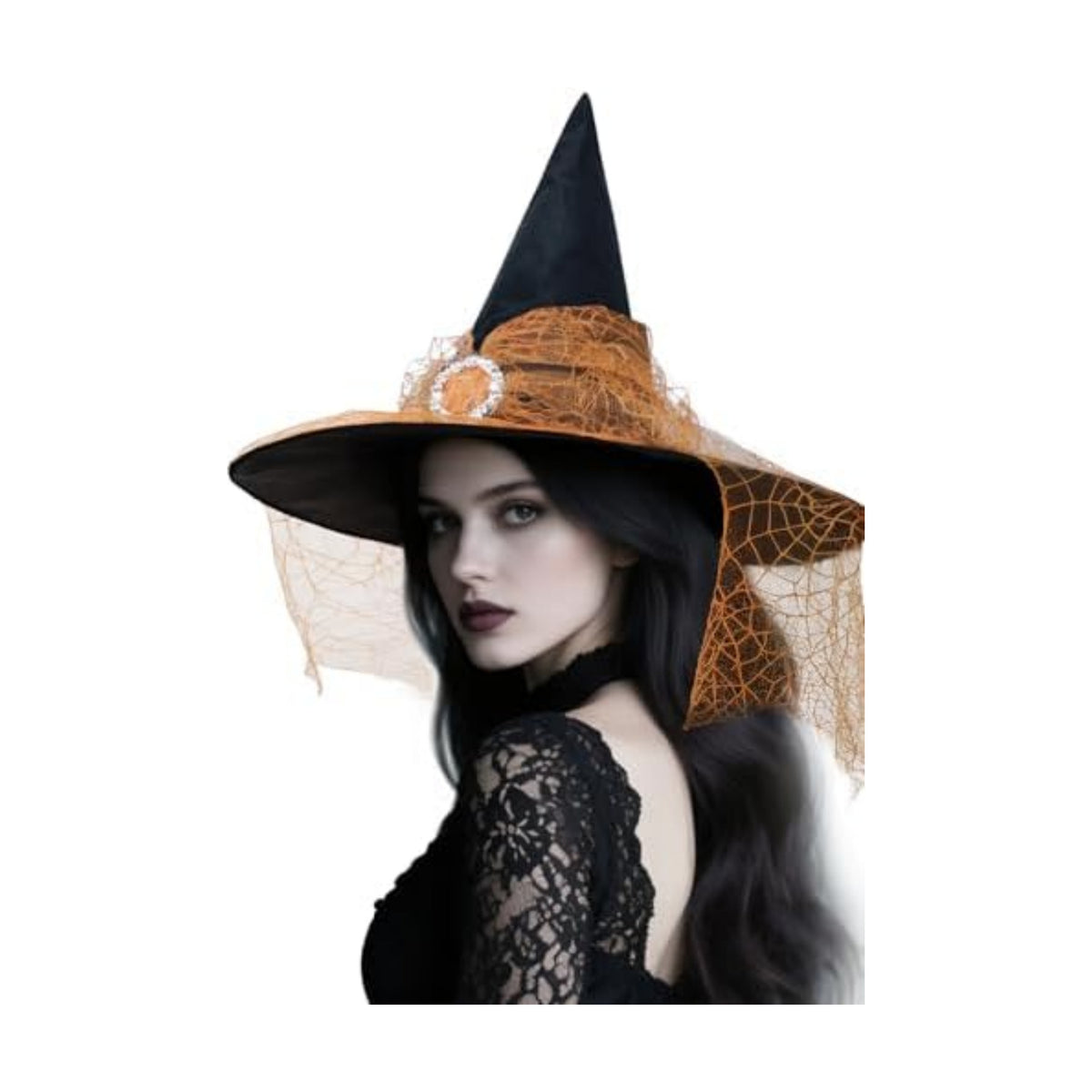 Zando Lace Witch Hats for Women - Halloween Cosplay Costume Accessories Foldable Hanging Witch Wizard Hats for Decorations