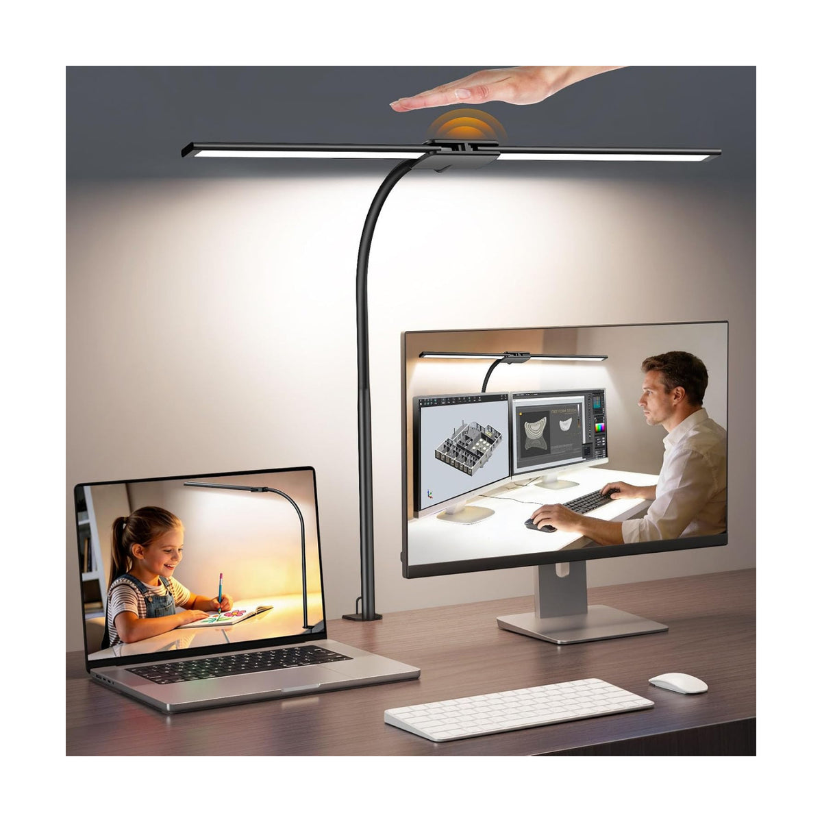 Syrinx LED Desk Lamp for Home Office, 18W 2000LM Dual Head Architect Lamp | Wide-Area Eye-Caring Lighting, Adjustable