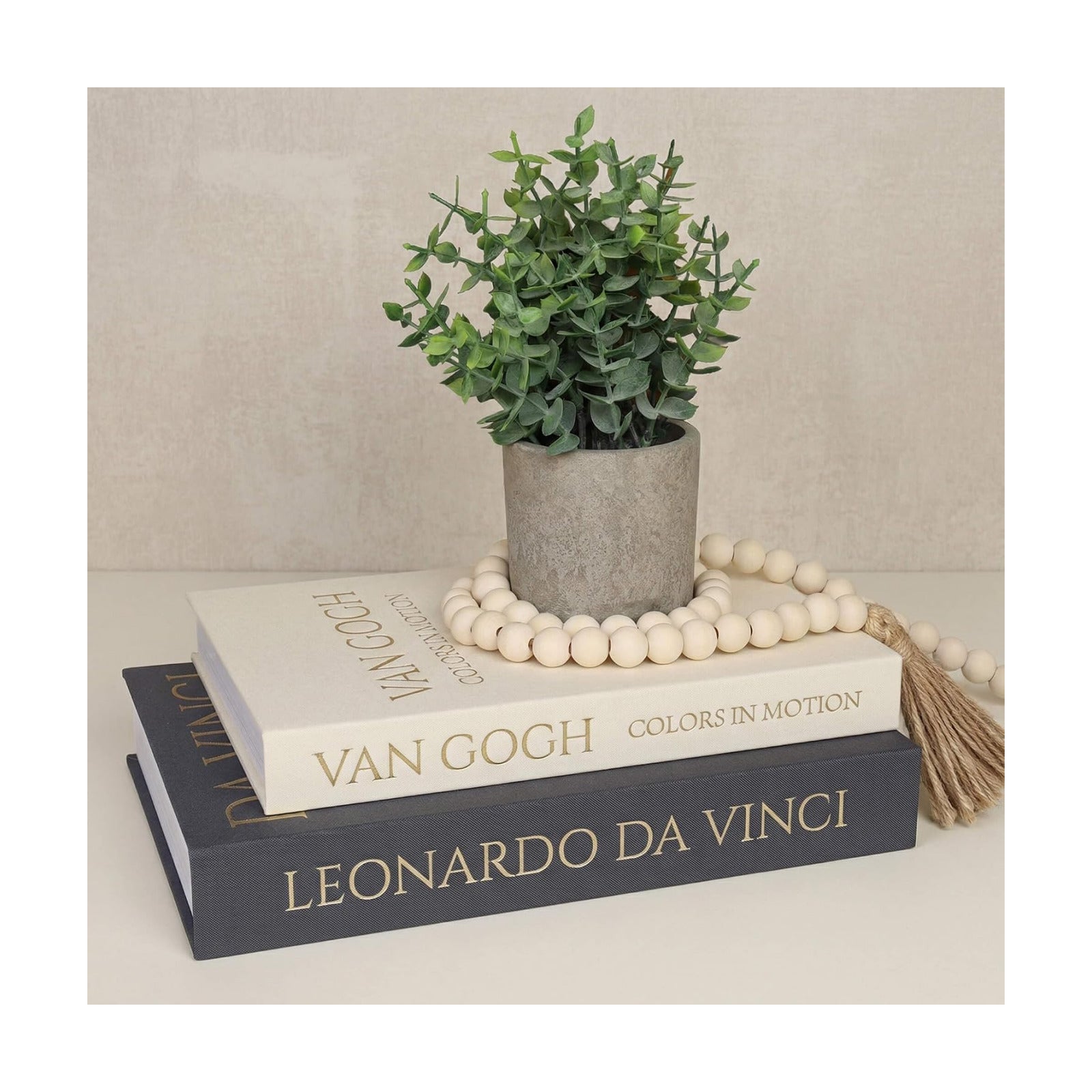 Linen Cover / Decorative Storage Books / Black-beige / Set of 2