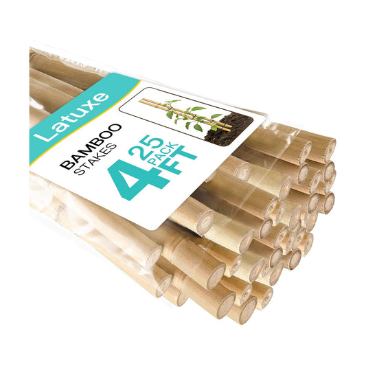 Bamboo Stakes 4FT, 25pcs Plant Stakes, Garden Stakes Specifically Designed for Climbing Plants, Ideal for Tomatoes