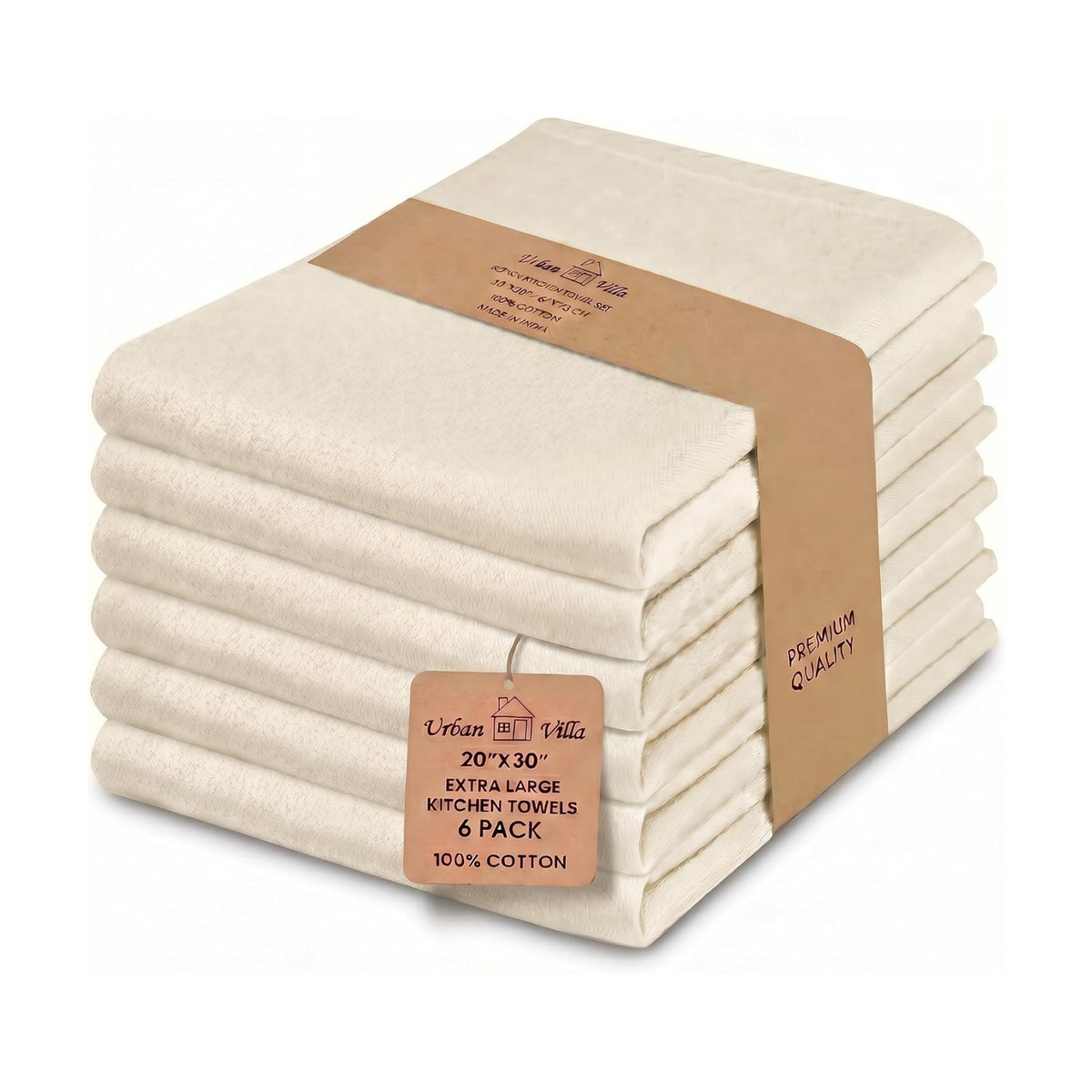Urban Villa Kitchen Towels Cotton Dish Towels 20”x30” (Set of 6) Ivory