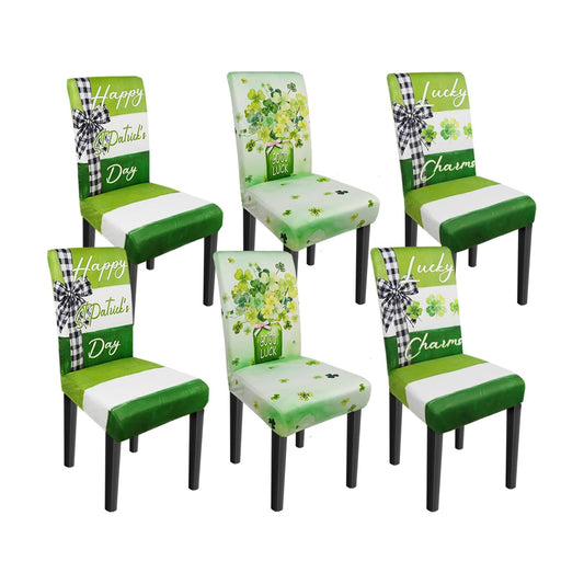 St Patricks Day Chair Covers Set of 6 Shamrock Chair Back Covers St Patrick's Day Dining Chair Covers for Party Kitchen Decorations