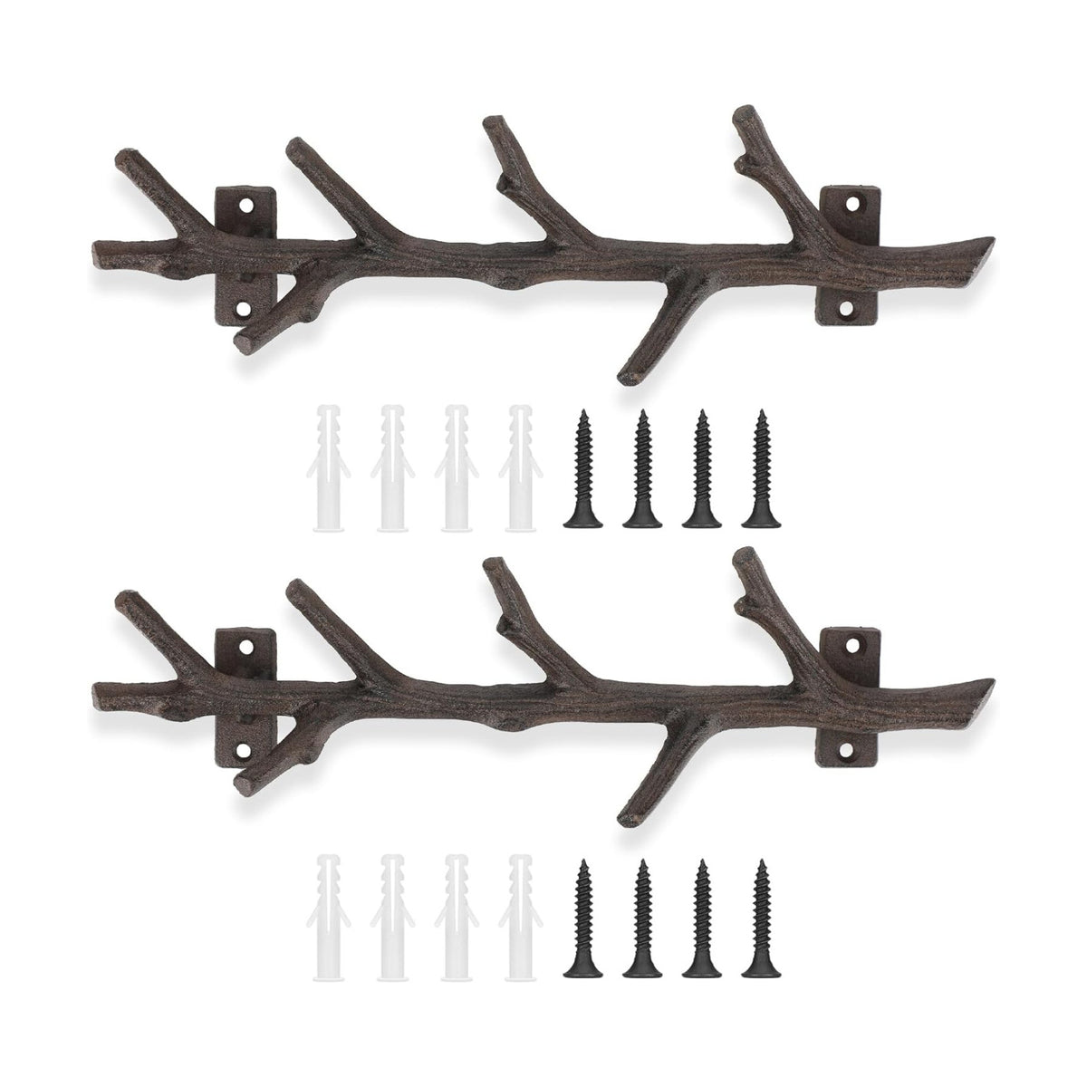 12" Cast Iron Tree Branch Vertical Coat Hat Rack Wall Mount Heavy Duty Decorative Coat Hook Rustic Hanger for Coats