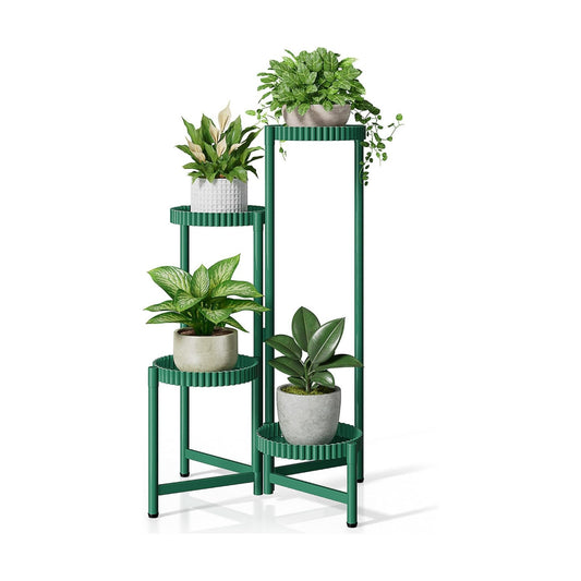 4-Tier Metal Plant Stand Indoor Outdoor, Corner Tall Plant Shelf for Multiple Plants, Foldable Plant Stand, Heavy Duty