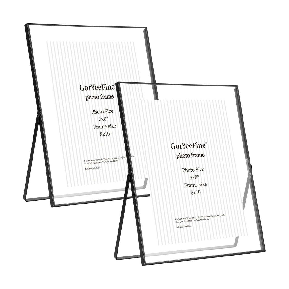 Black 8x10'' Floating Frame Set of 2,For Photo Sizes (5x7'',6x8'' 7x9''),Beautiful Metal Beaded Frames Adjustable