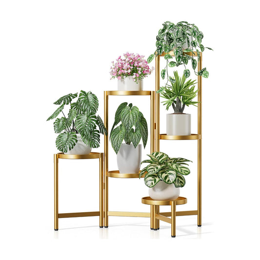 6 Tiered Plant Stand Indoor for Multiple Large Planter, Tall Heavy Duty Adjustable Folding Rack with Rustproof 7.9 Inch
