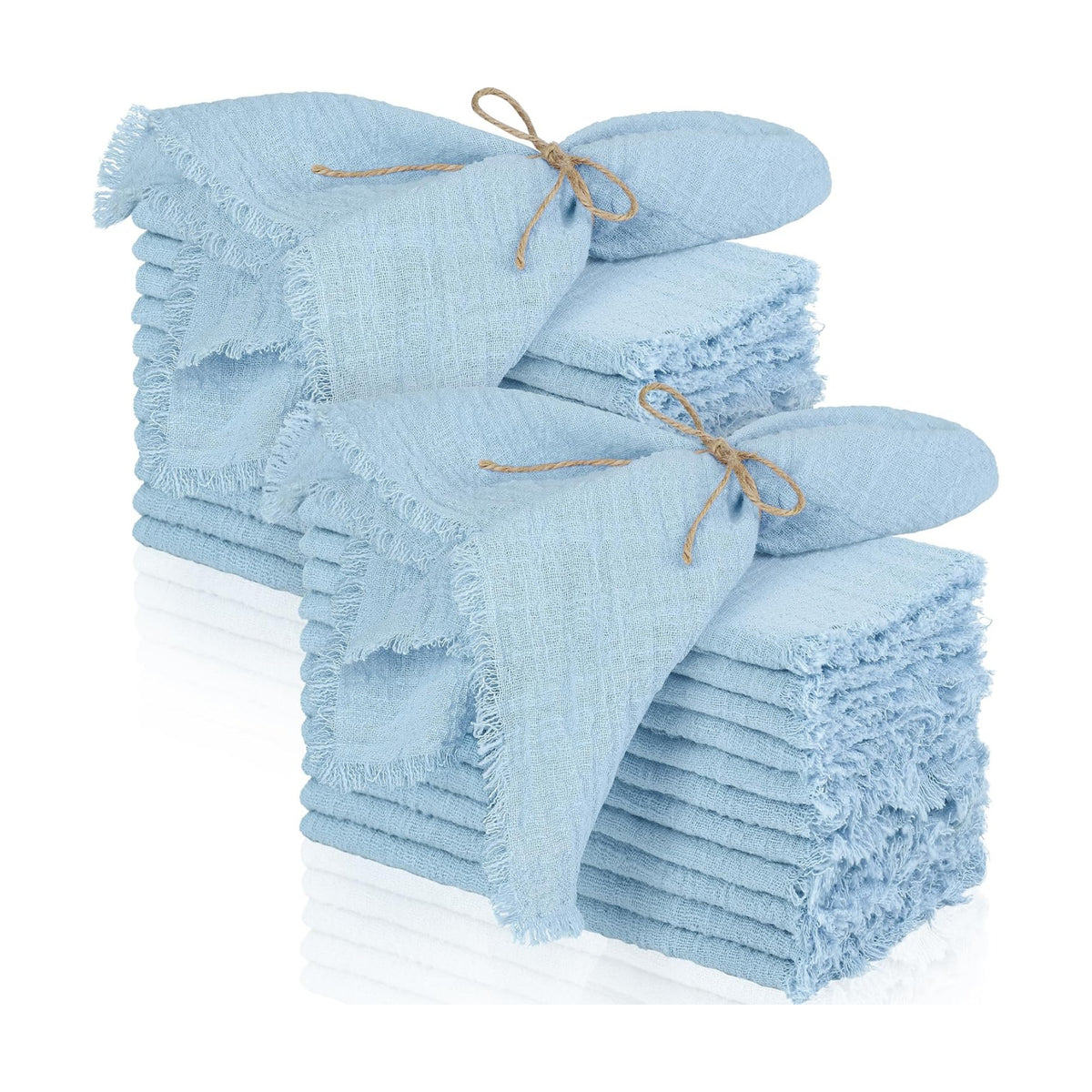 TURSTIN 24 Pieces Cotton Linen Cloth Napkin Handmade Cloth Napkin with Fringe 17 x 17 Inch Soft Cloth Dinner Wedding