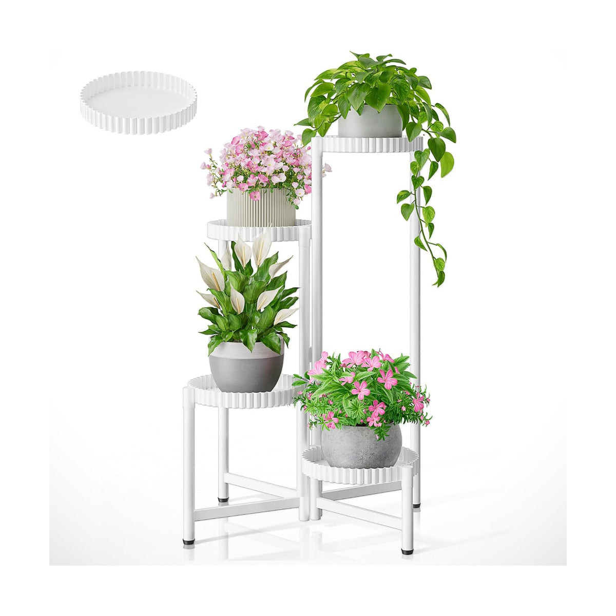 Metal Corner Plant Stand Indoor Outdoor, 4 Tier Tall Flower Pot Holder Potted Display Rack Shelf, Heavy Duty Flodable