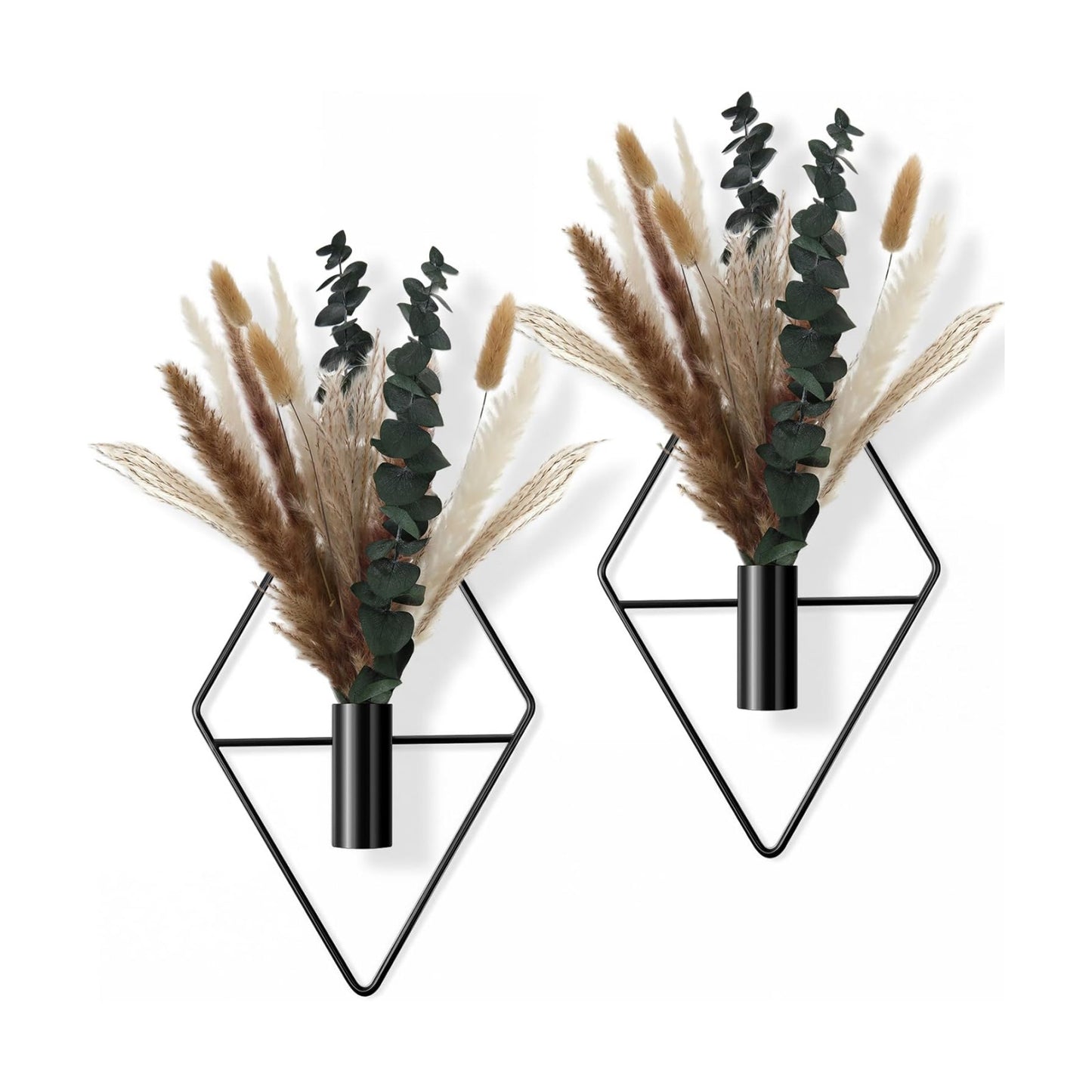 Jexine 2 Pcs Hanging Artificial Planters Wall Decor, Matte Black, Pampas