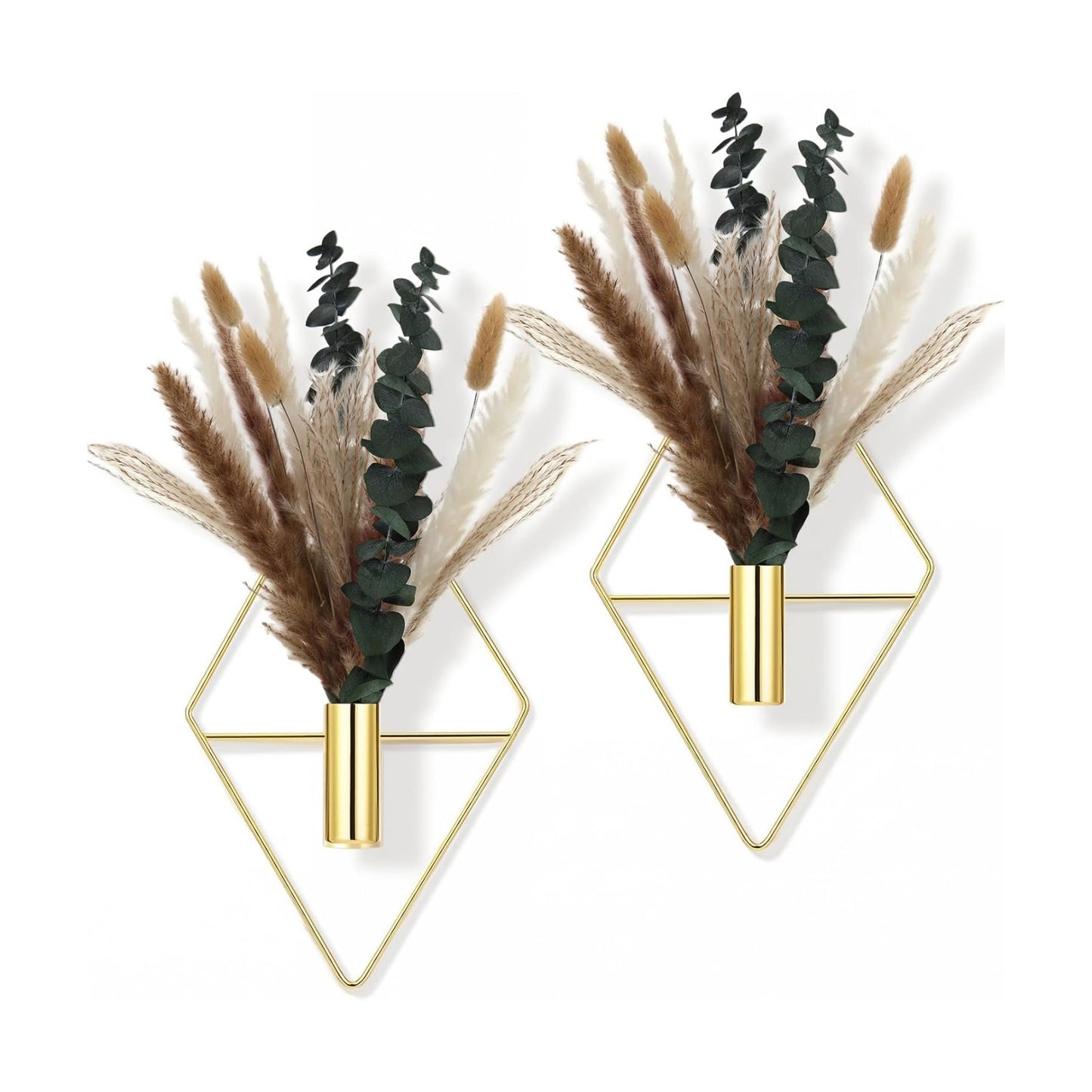 Jexine 2 Pcs Hanging Artificial Planters Wall Decor, Golden, Pampas