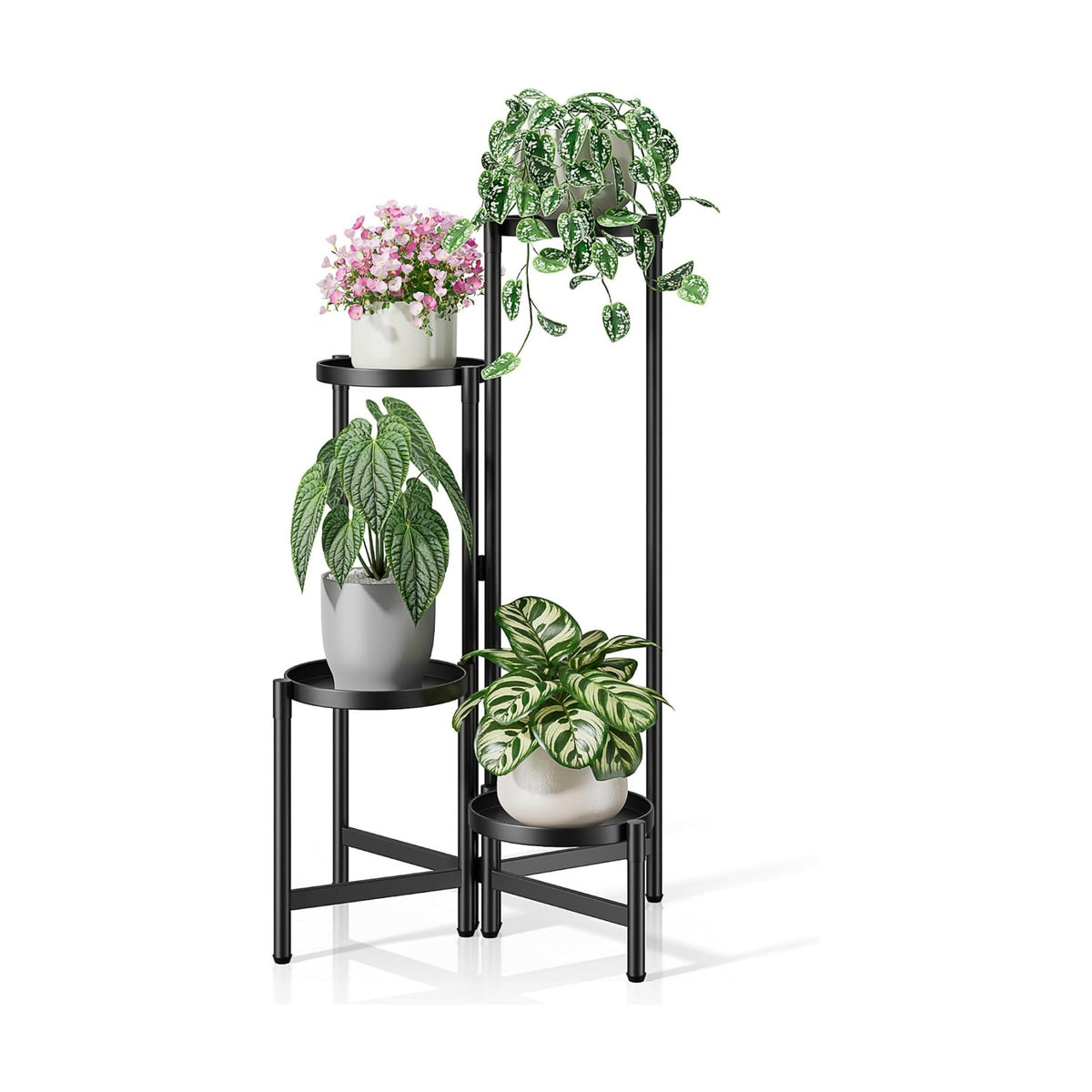 Tiered Plant Stand Indoor for Multiple Large Planter, 4 Tier Metal Corner Plant Stands Outdoor, Heavy Duty Planter Pot
