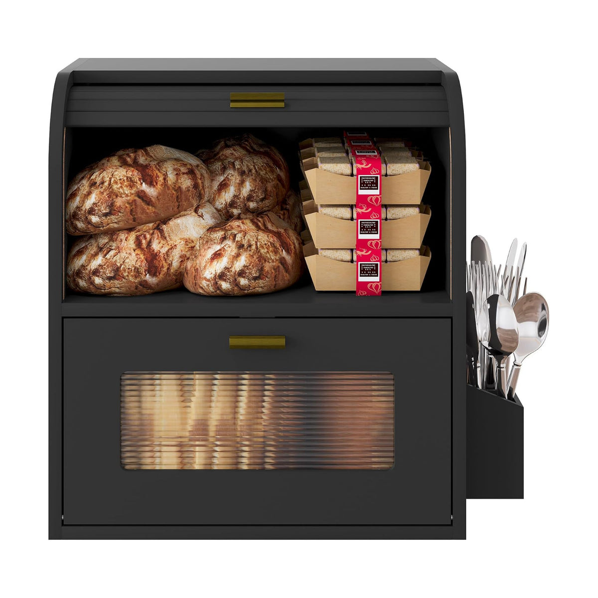 TQVAI Roll Top Bread Box for Kitchen Countertop, Keep Fresh Longer, Easy to Maintenance, Double Layer Vintage Wooden