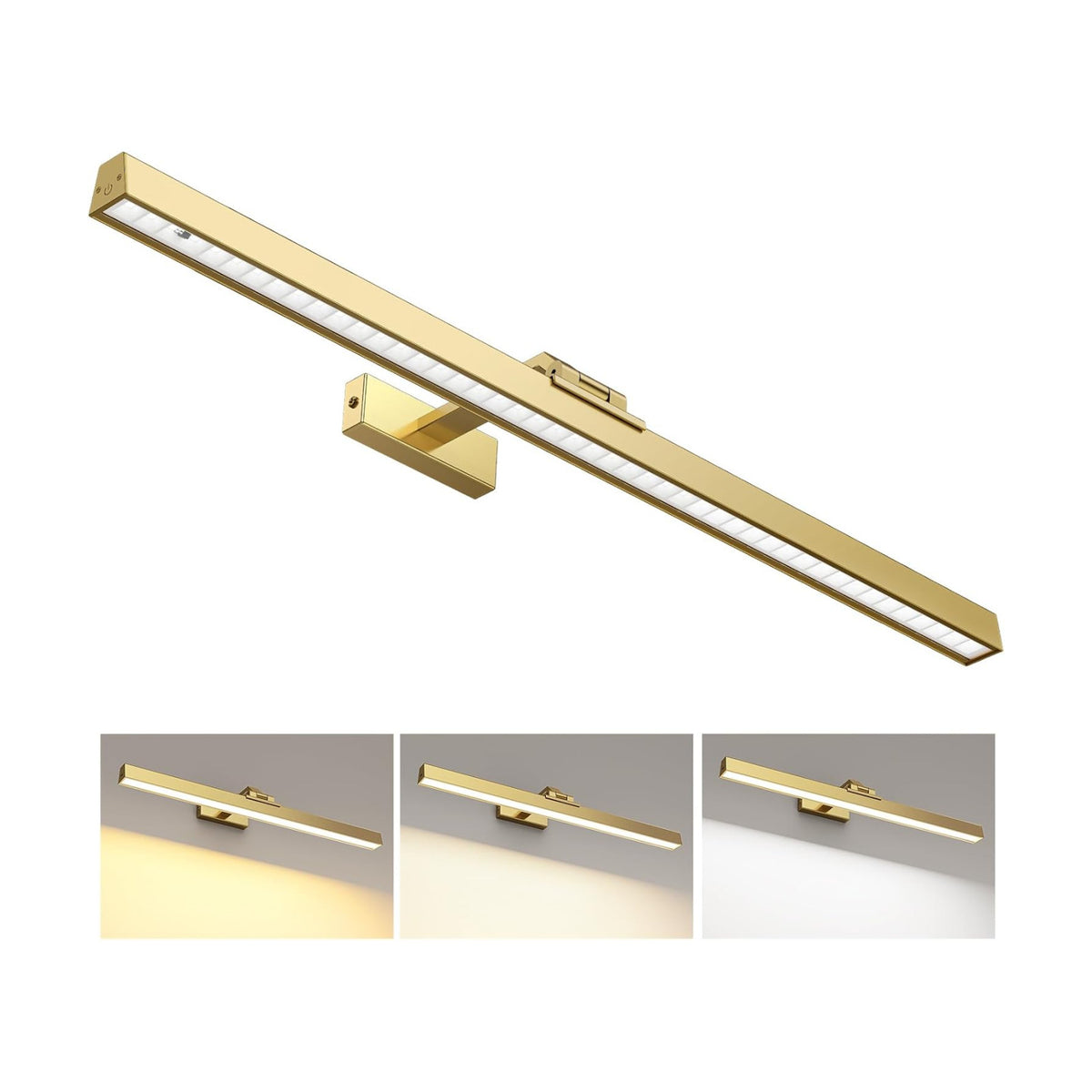 Picture Lights for Wall, Brushed Gold Battery Operated Picture Light 24in Art Light CCT Dimmable Recharging Battery