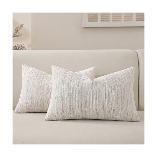 Chenille Throw Decorative Pillow Covers / Cream / 20 x 12 / Set of 2